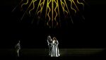 Ryan Vaughan Davies as Ruiz, Michael Fabiano as Manrico and Rachel Willis-Sørensen as Leonora in Adele Thomas's production of Verdi's Il Trovatore, The Royal Opera ©2025 Camilla Greenwell