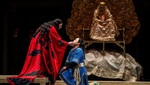 Sondra Radvanovsky as Princess Turandot, SeokJong Baek as Calaf and Paul Hopwood as Emperor Altoum in Andrei Serban's production of Puccini's Turandot, The Royal Opera ©2025 Tristram Kenton
