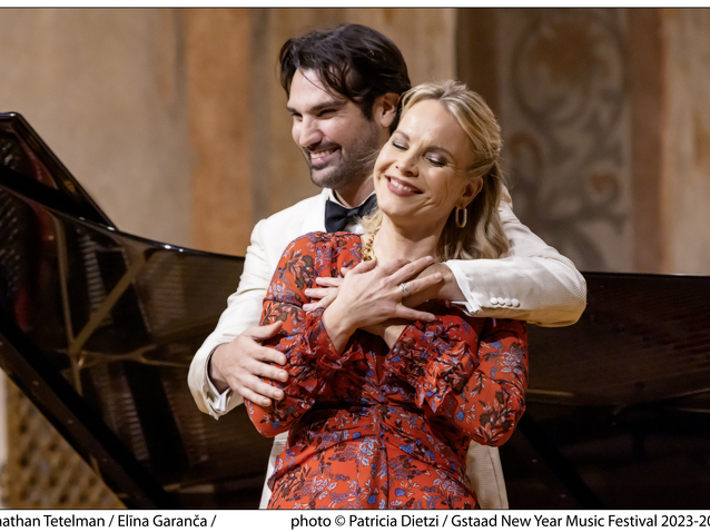 Jonathan Tetelman, Frédéric Chaslin et Elīna Garanča © Patricia Dietzi/Gstaad New Year Music Festival