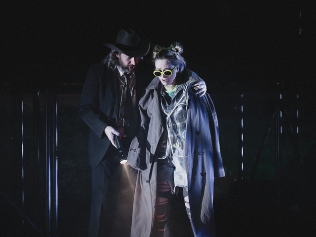 Jimmy Holliday as Private Investigator and Patricia Auchterlonie as Superfan in Last Days, The Royal Opera ©2025 Lola Mansell