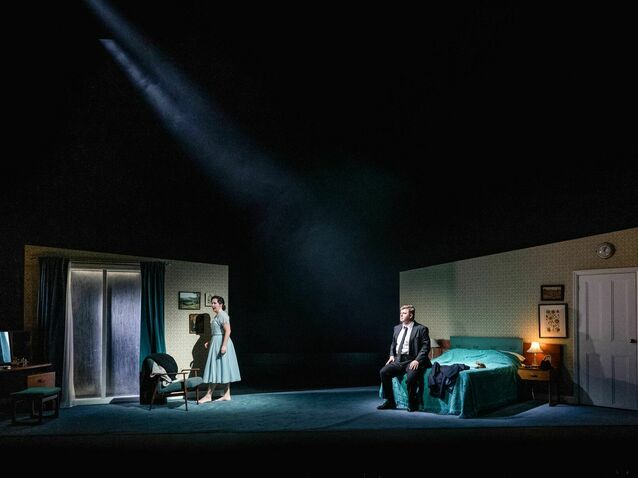 Ellen Pearson as Julia and Sam Hird as Mark in The Departure, The Royal Opera © 2026 Mark Senior